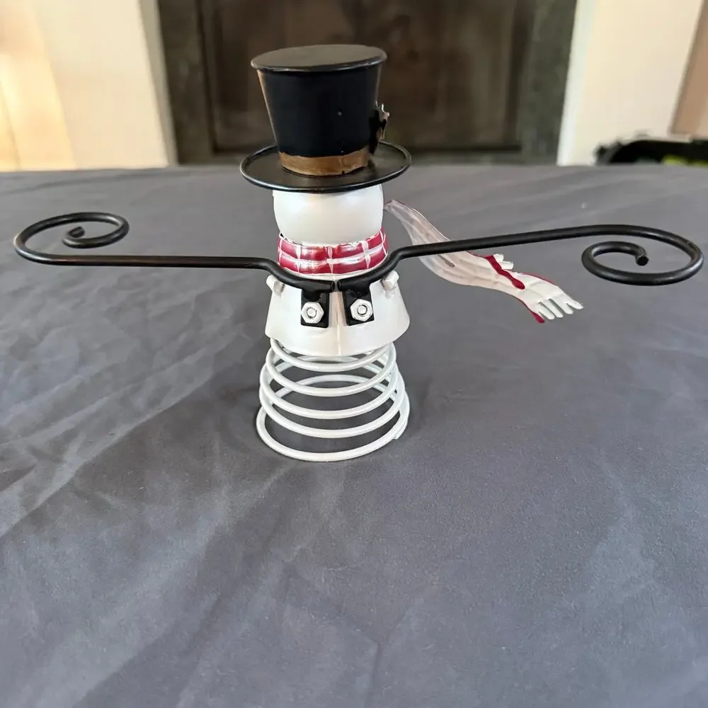 Snowman Christmas Tree Topper Metal Wire Spiral Base Top Hat Scarf Holiday Decor
